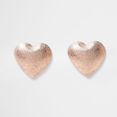 Rose gold sand blast heart earrings